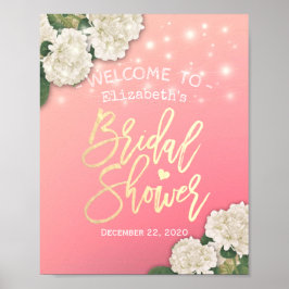 Brautparty Welcome Sign Hydrangea String Lights Poster