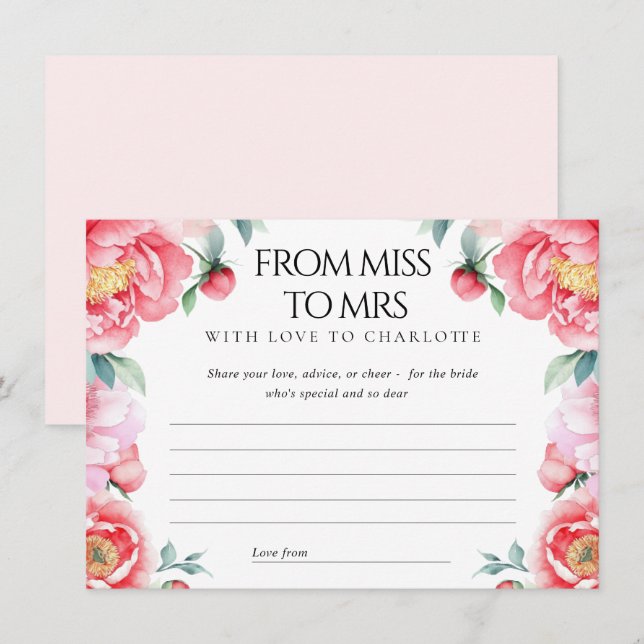Brautparty Well Wishings Card mit rosafarbenen Peo Mitteilungskarte (Vorne/Hinten)