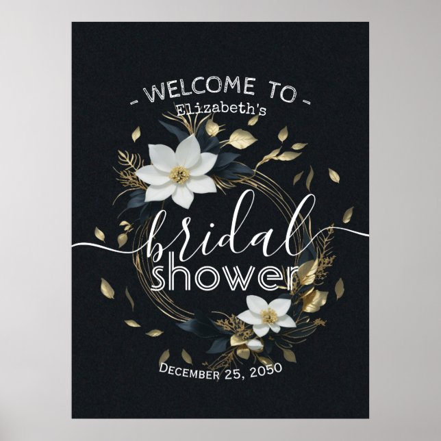 Brautparty "White Gold Floral Wreath" Willkommen Poster (Vorne)