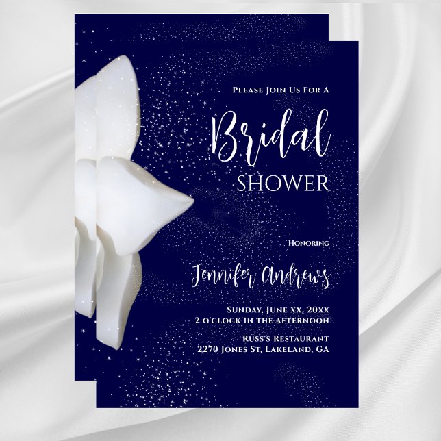 Brautparty White Magnolia Elegante Marine Einladung (Bridal Shower White Magnolia Elegant Navy Invitation)