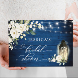 Brautparty White Roses Royal Blue Wood Lantern Gästebuch