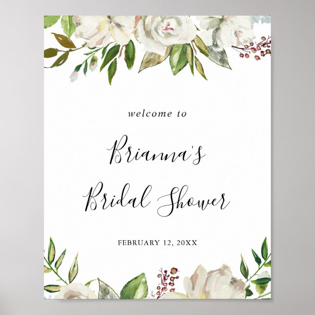 Brautparty White Winter Peony Willkommen Poster (Vorne)
