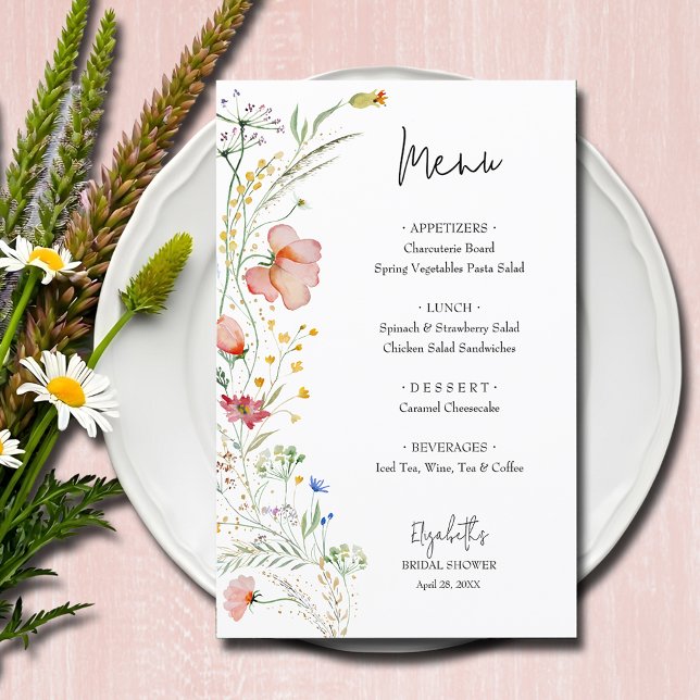 Brautparty Wildblumen (Wildflowers bridal shower menu cards)