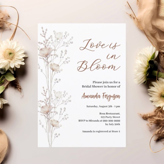 Brautparty Wildblumen Liebe in blühenden Beige Einladung (Von Creator hochgeladen)