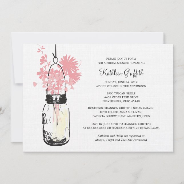 Brautparty Wildblumen & Mason Jar Einladung (Vorderseite)