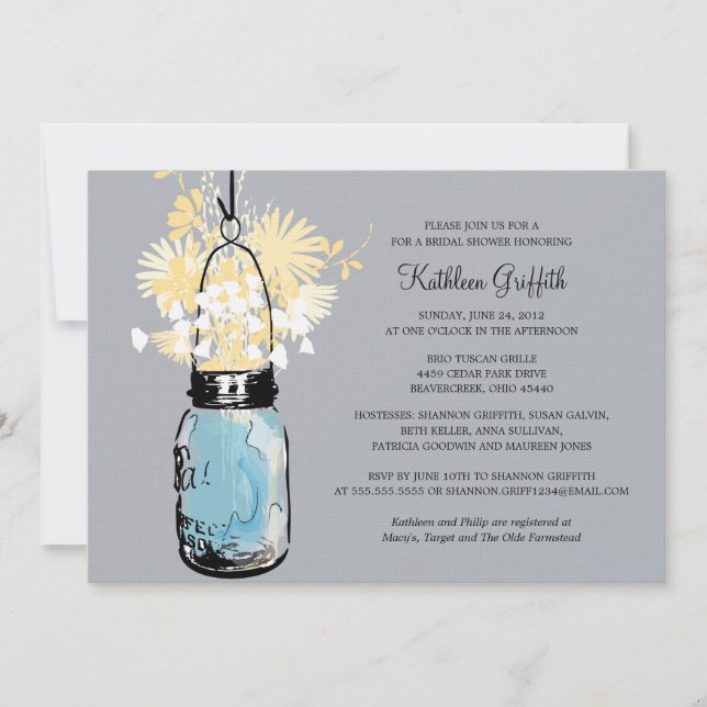 Brautparty Wildblumen & Mason Jar Einladung (Vorderseite)