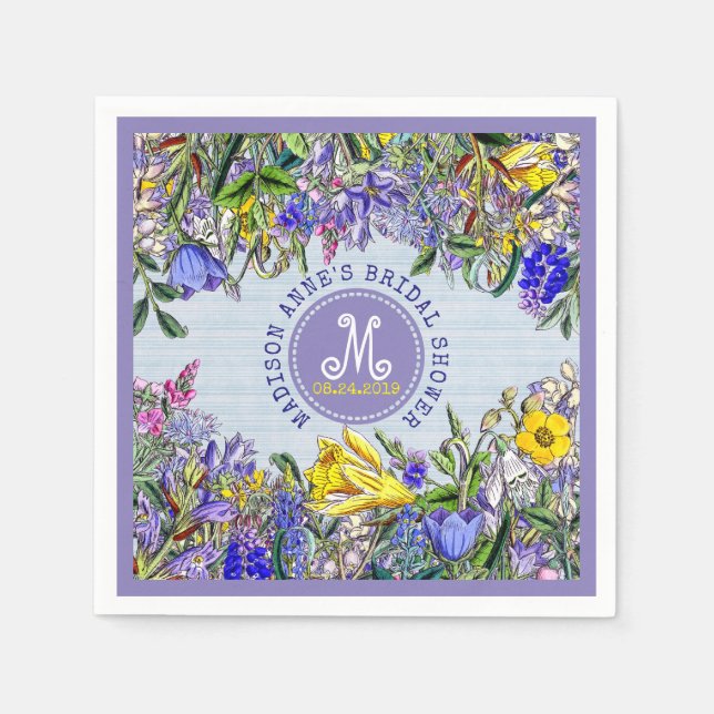 Brautparty Wildblumen Monogramm Vintag florale Serviette (Vorderseite)