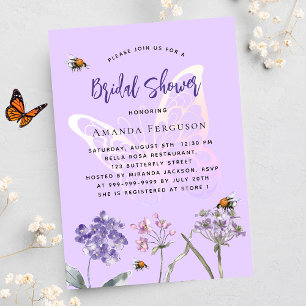 Brautparty Wildblumen violette Schmetterlinge Einladungspostkarte