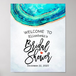 Brautparty Willkommen Watercolor Aquamarin & Gold Poster