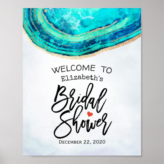 Brautparty Willkommen Watercolor Aquamarin & Gold  Poster (Vorne)
