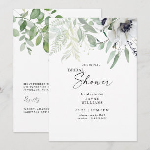 Brautparty Winter White Floral Botanic Einladung
