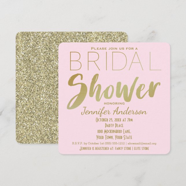 Brautparty zum Thema Gold und Rosa Glamour Einladung (Vorne/Hinten)