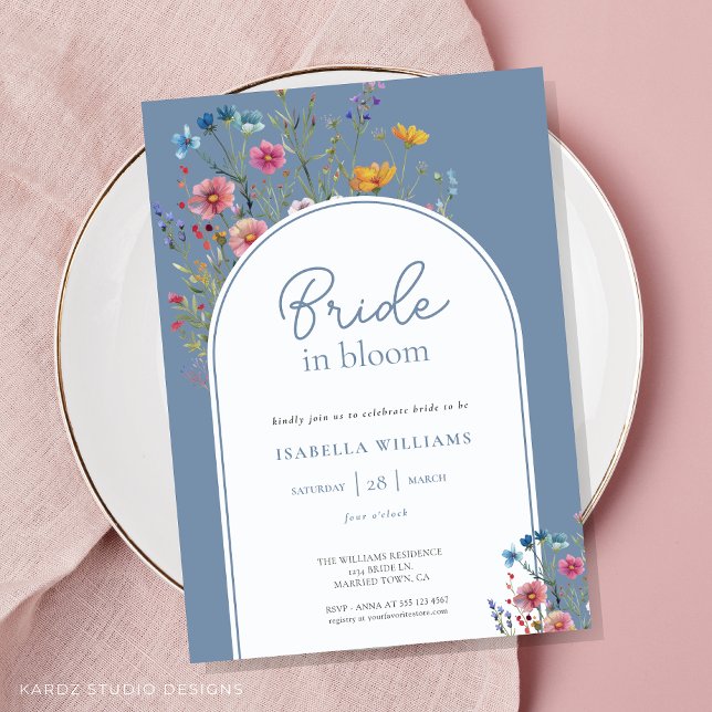 Brautparty zur Wildblume von Aquarellfarben Einladung (Flat card Bridal Shower invitation shown in 5 x 7 in. )