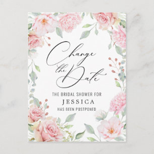 Brautparty Zurückgestellt Datum Elegante Rose Pins Postkarte