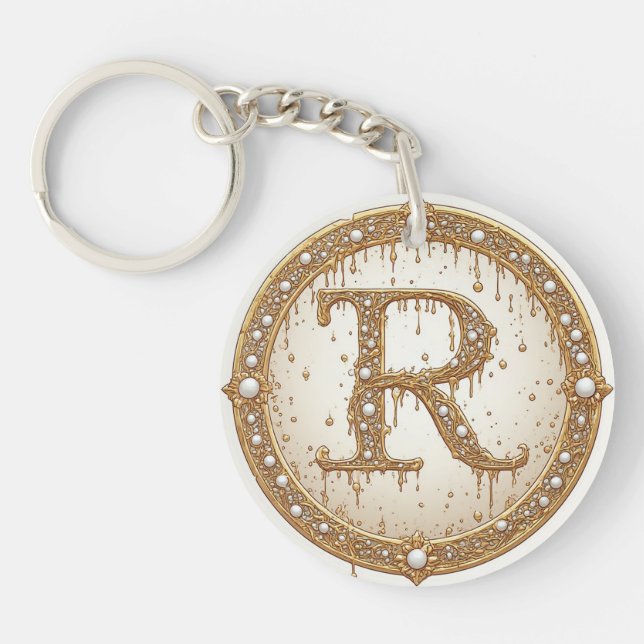 Brautperlen-Monogramm R Anfangsbuchstabe Geschenki Schlüsselanhänger (Vorderseite)