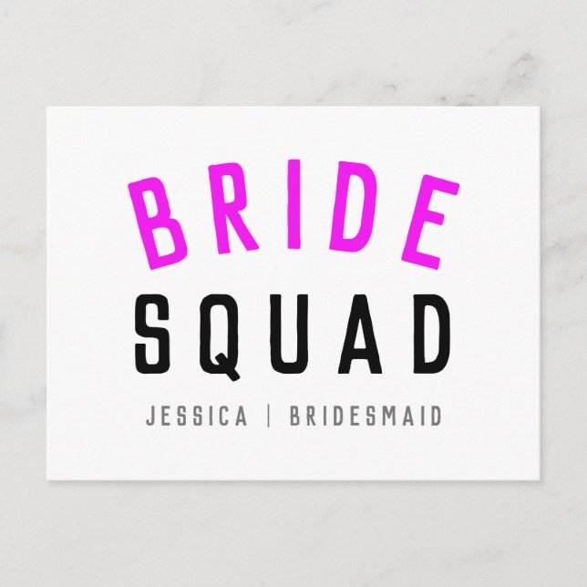 Brautplatz| Modern Bachelorette Bridesmaid Pink Postkarte (Vorderseite)