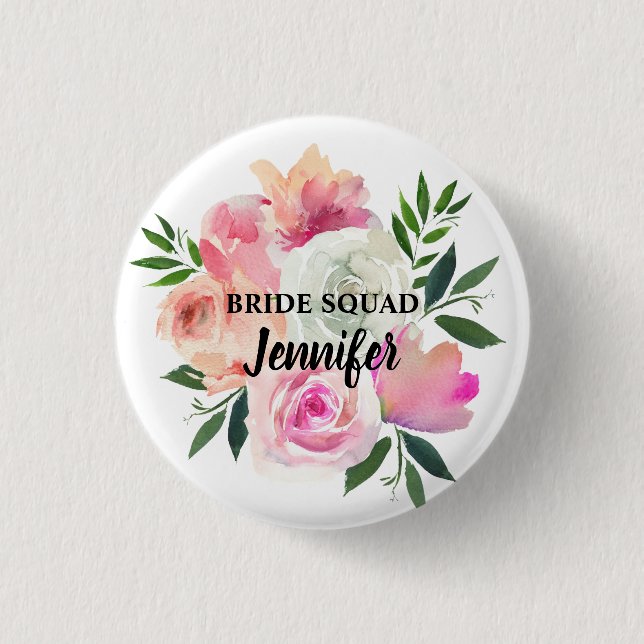Brautplatz, Stamm, Team Pink Blush & Graue Blüte Button (Vorderseite)