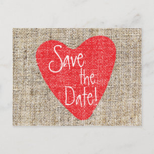 Brautpostkarte aus Jute mit rotem Herz zum Valenti Postkarte