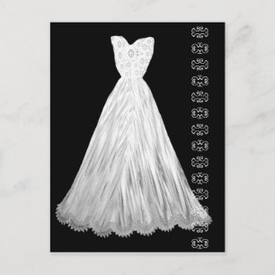 Brautpostkarte mit weißem Brautkleid und Spitzenak Postkarte