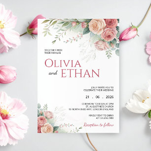 Brautrosen-Aquarell-Blumen-Hochzeitseinladung Einladung