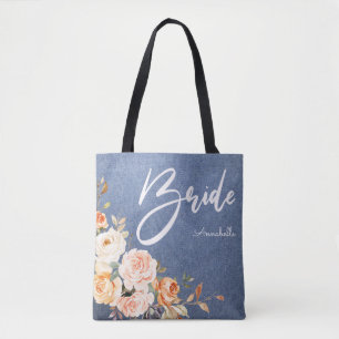 Brautröte Pink & Peach Faux-Jeans-Blume Tasche