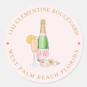 Brautschauer-Adresse Blush Floral Champagner Klass Runder Aufkleber