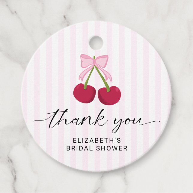 Brautschauer Coquette Bogen Streifen mit Kirsche a Geschenkanhänger (Vorderseite)