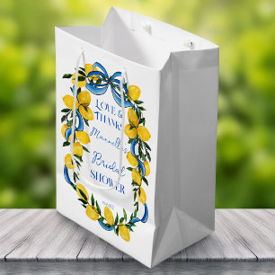 Brautschauer-Geschenk mit Zitronen und blauem Schl Mittlere Geschenktüte