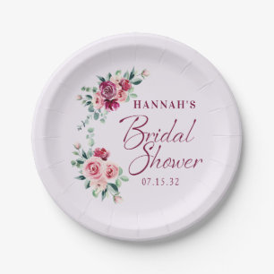 Brautschauer mit blassroten Burgunder Blumen-Cake Pappteller