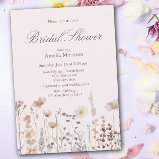 Brautschauer mit wilden Blumen in Rosa Einladung