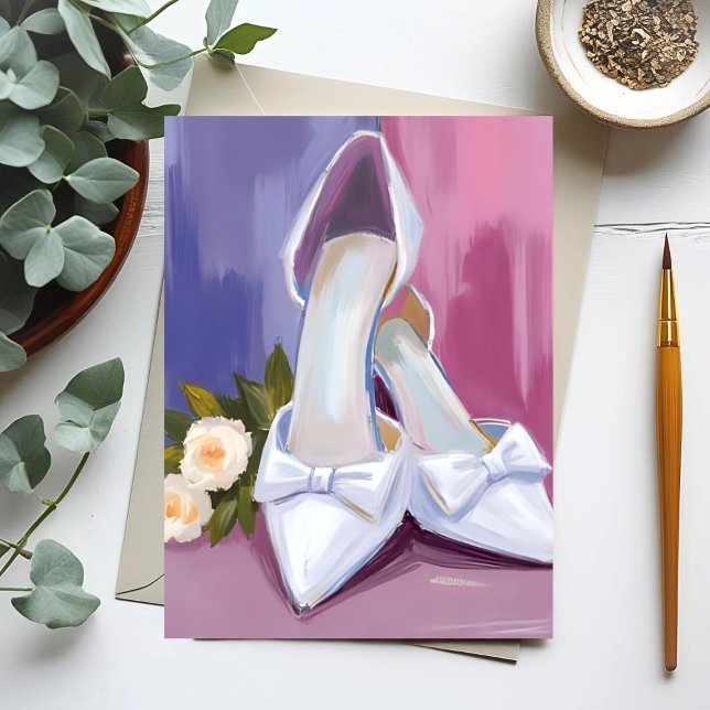 Brautschuhe | Weiße Schleife Rose Wasserfarbe Hoch Postkarte (Von Creator hochgeladen)