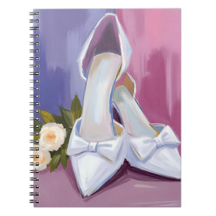 Brautschuhe Weiße Schleifenrose Aquarell-Hochzei Notizblock