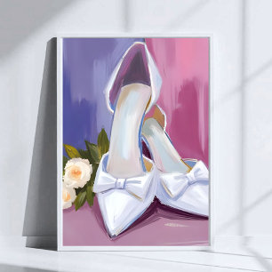 Brautschuhe Weiße Schleifenrose Aquarell-Hochzei Poster