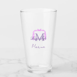 Brautstamm-Monogramm lila Rüsche rosa Rand Spa Glas