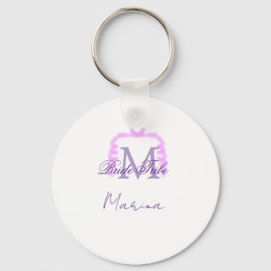 Brautstamm-Monogramm lila Rüsche rosa Rand Spa Schlüsselanhänger