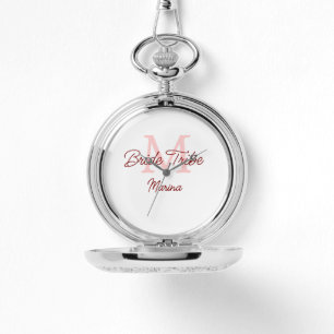 Brautstamm-Monogramm rote Brautparty einfach mini Armbanduhr