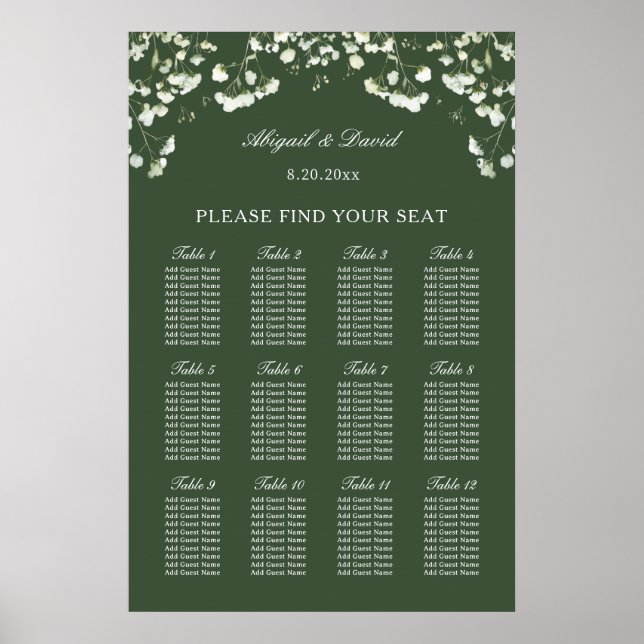 Brautstrauß aus Baby's Breath auf Salbeigrünem Hoc Poster (Vorne)