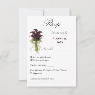 Brautstrauß Burgunder-Calla-Lilie mit elfenbeinfar RSVP Karte