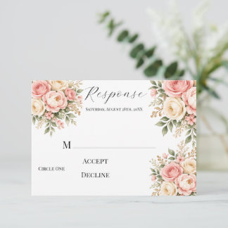 Brautstrauß Champagner Florale Hochzeit RSVP Karte