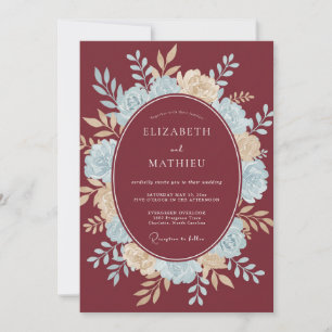 Brautstrauß Hochzeit in Kastanienbraun und Azur Einladung