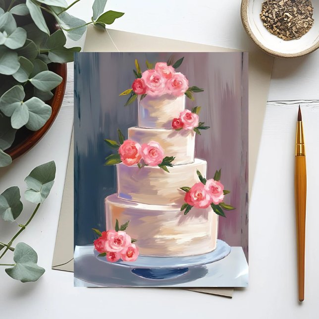 Brautstrauß mit rosa Rosen in Aquarell | Hochzeits Postkarte (Von Creator hochgeladen)