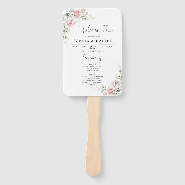 Brautstrauß Rosa Rosen Hochzeitsprogramm Hand Fächer (Vorderseite)