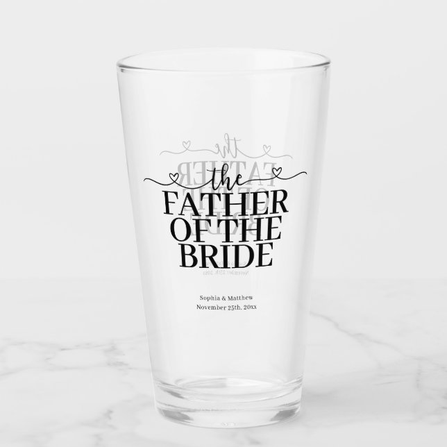 Brautvater Fancy Script Herz Hochzeit Glas (Vorderseite)