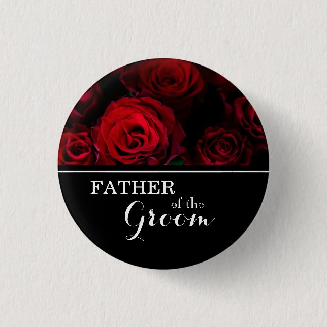 "Brautvater" Hochzeit rote Rosen Button (Vorderseite)