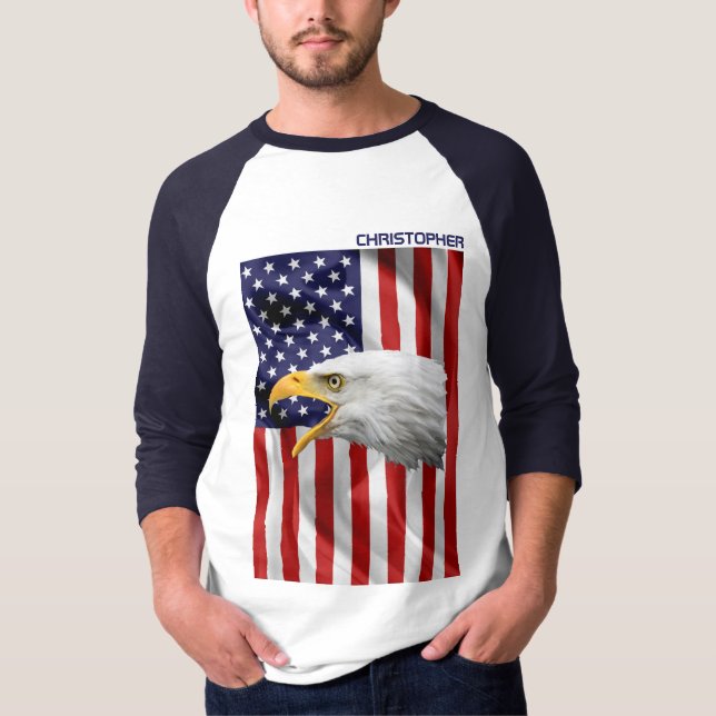 Brave American Eagle, The USA Flag, Patriotic T-Shirt (Vorderseite)