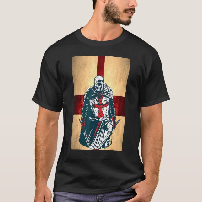 Brave Christlich Crusader Warrior England Flaggenm T-Shirt (Vorderseite)