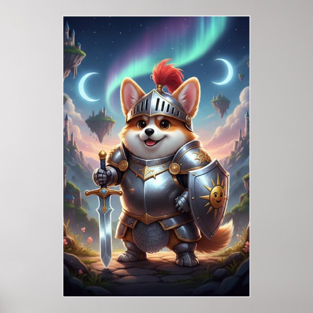 Brave Corgi Knight | Fantasy Cute Armor Art Poster (Vorne)