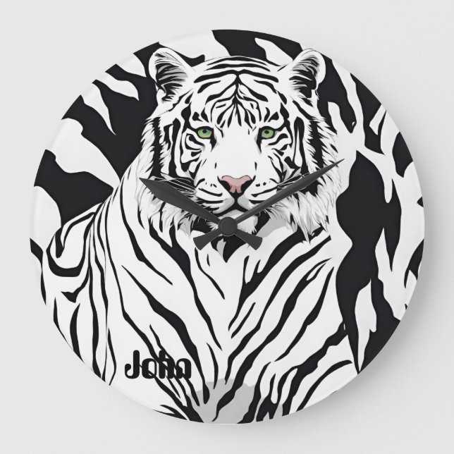 Brave einzigartige weiße Tiger-Uhr Große Wanduhr (Vorderseite)