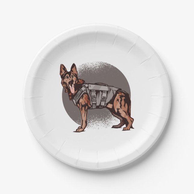 Brave German Shepherd Police Dog Pappteller (Vorderseite)