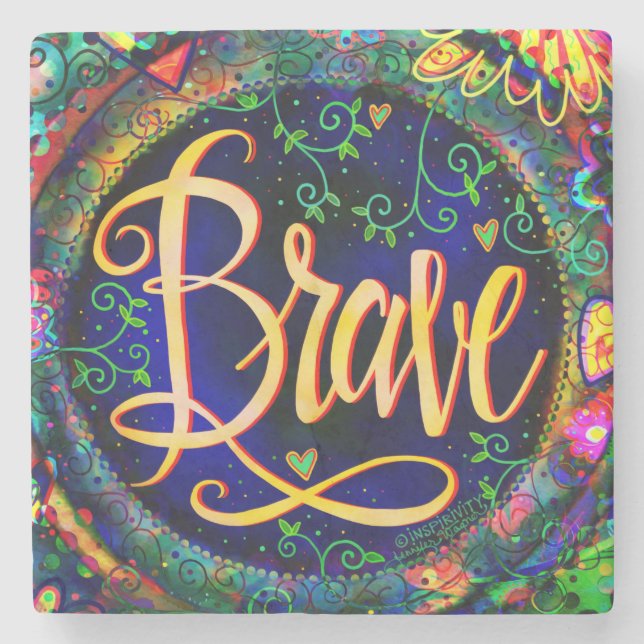 Brave inspirierende Blütenspass Whimsical Drink Steinuntersetzer (Vorderseite)
